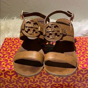 Tan Tory Burch Wedge Sandals